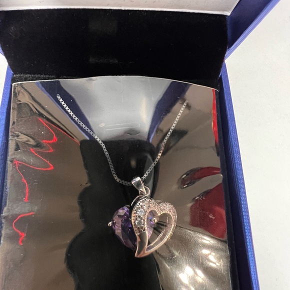 elegant Italian 925 silver heart necklace with heart pendant with Purple Heart - Picture 2 of 4